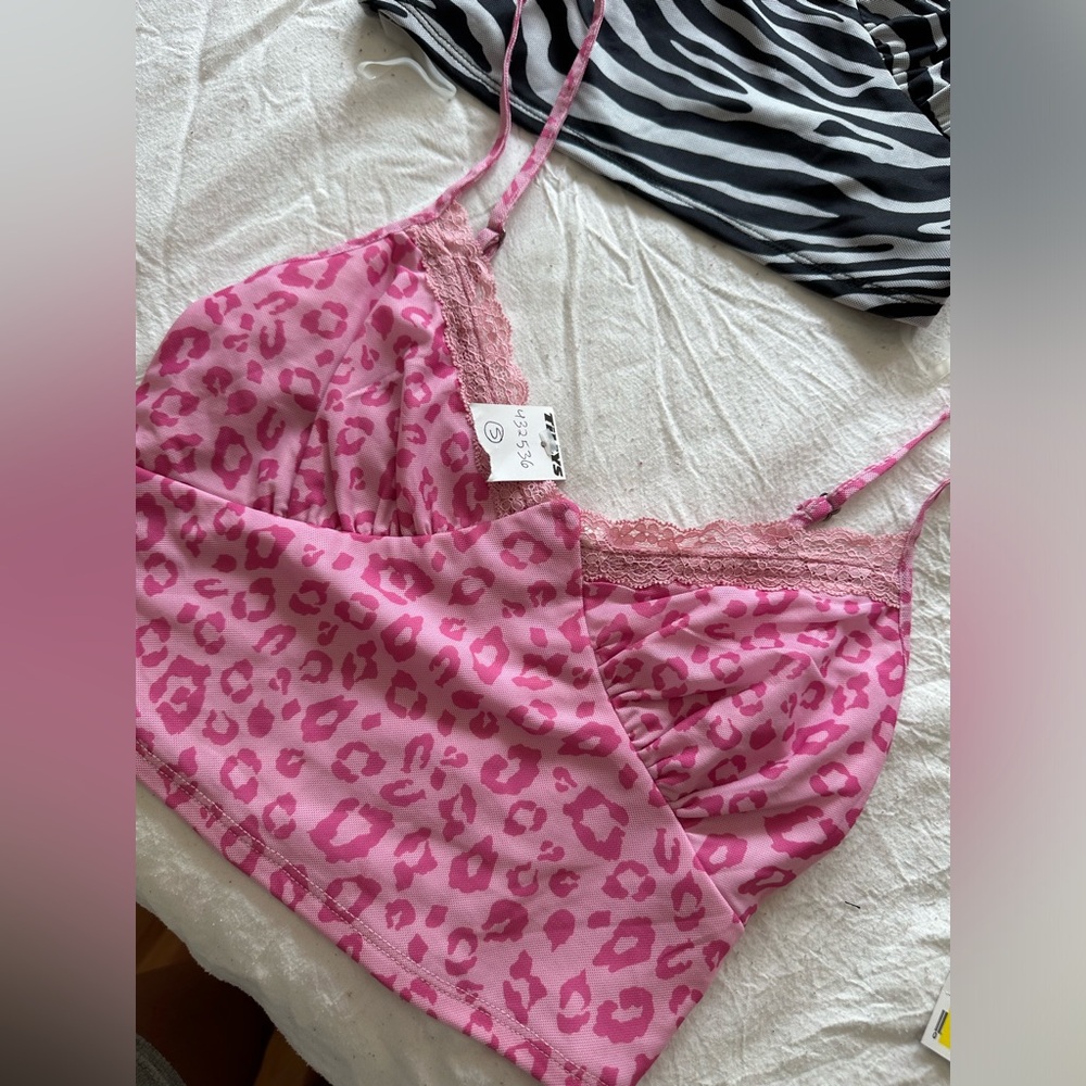 Two piece zebra and pink cheetah crop top